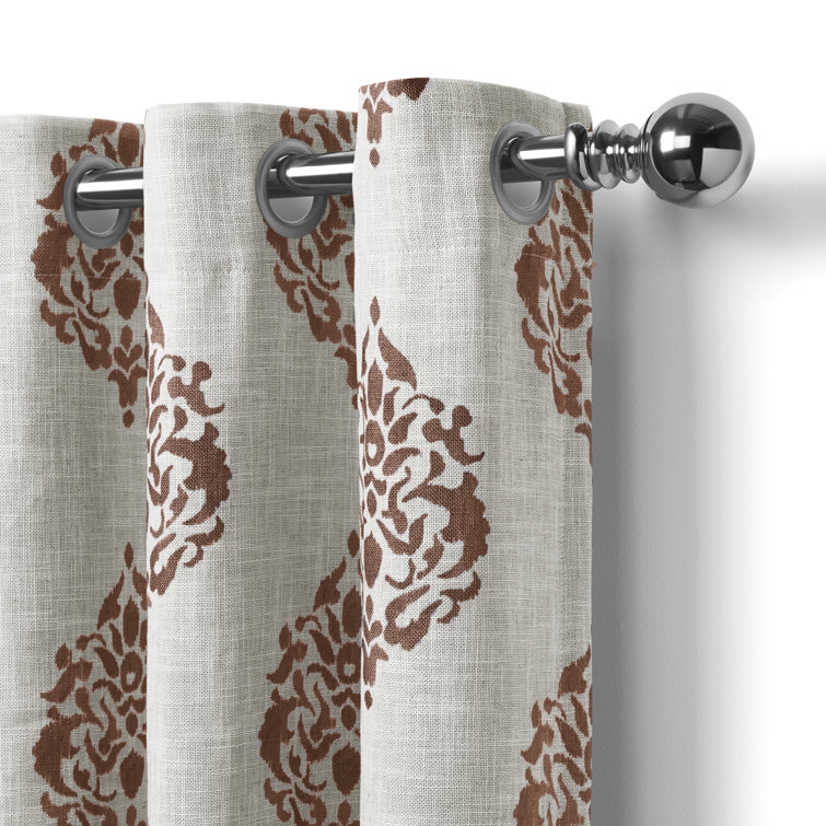 Black and Off-White Medallion Print Blackout Grommet Curtains