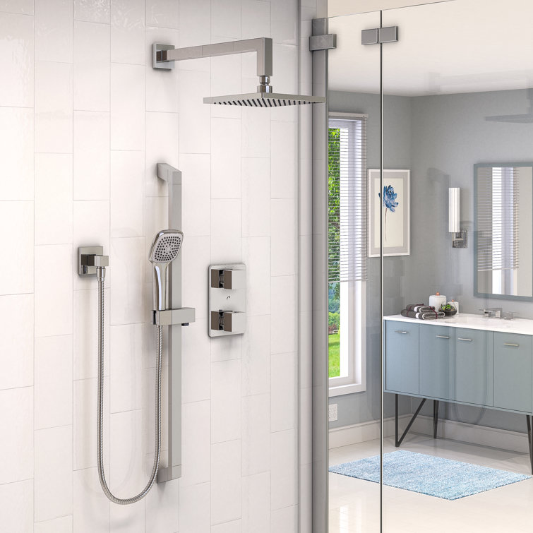 Polished Chrome Square Rain Shower System with Handheld