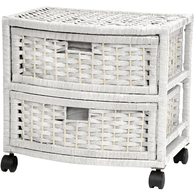 White Woven Fiber 2-Drawer Chest with Casters