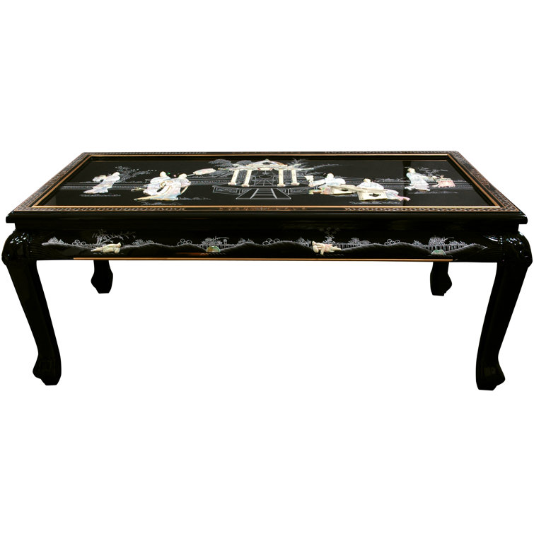 Elegant Black Lacquer Wood Coffee Table with Claw Feet