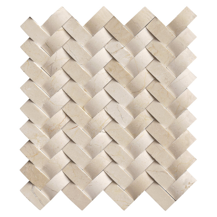 Beige Polished Marble Herringbone Mosaic Wall Tile