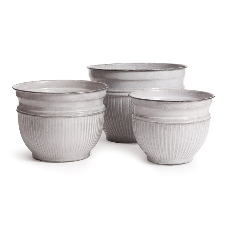 Dove Gray Iron Outdoor Planter Set with Drain Holes