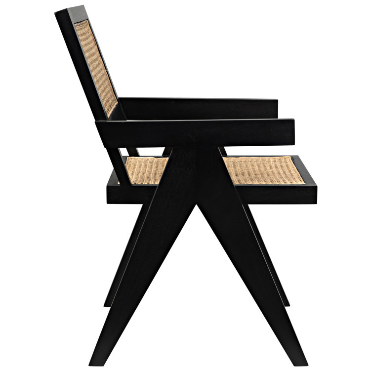 Black Teak and Cane Arm Chair with Tapered Legs