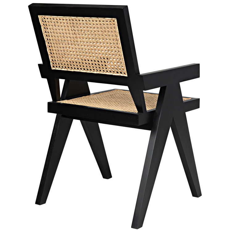 Black Teak and Cane Arm Chair with Tapered Legs