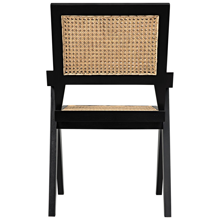 Black Teak and Cane Arm Chair with Tapered Legs