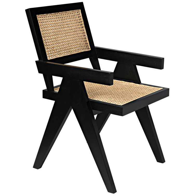 Black Teak and Cane Arm Chair with Tapered Legs