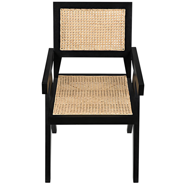 Black Teak and Cane Arm Chair with Tapered Legs