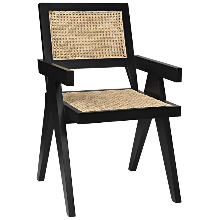 Black Teak and Cane Arm Chair with Tapered Legs