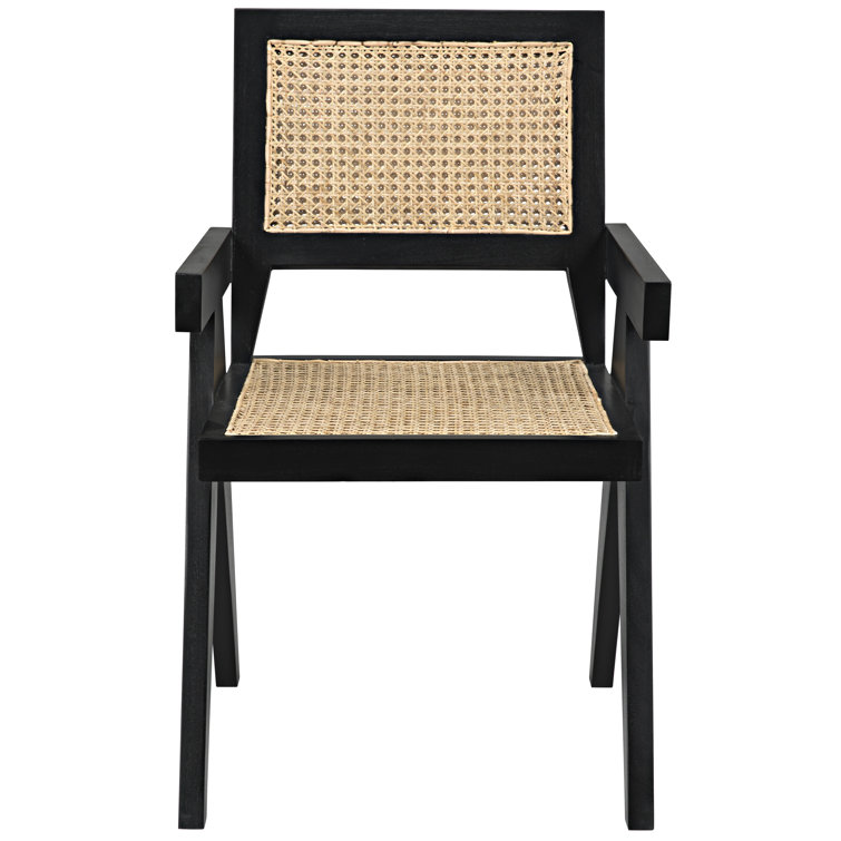 Black Teak and Cane Arm Chair with Tapered Legs