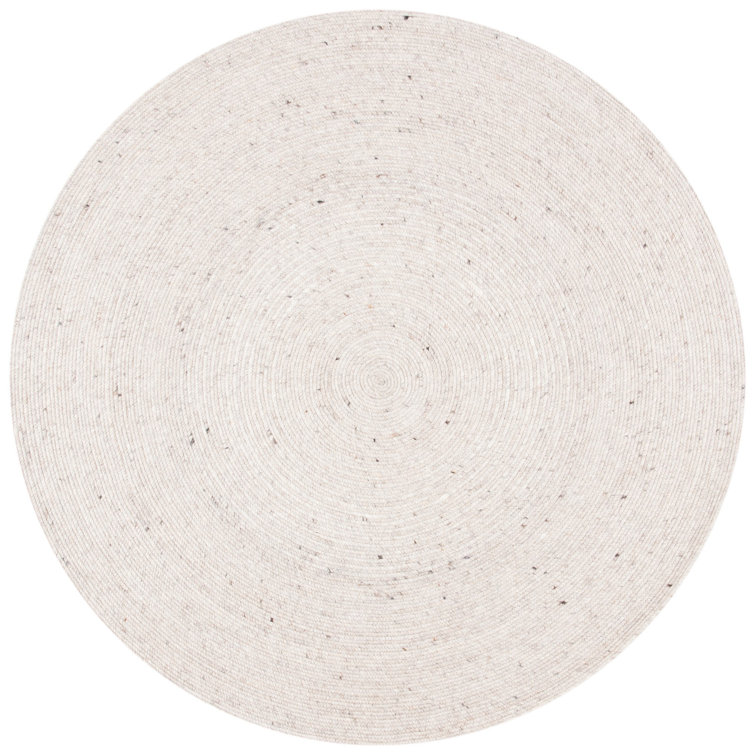 Beige Wool 5' Round Handmade Braided Area Rug