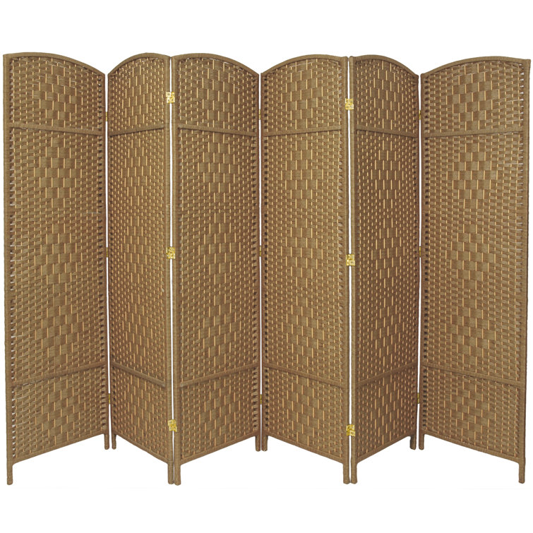 Natural Fiber 6-Panel Folding Room Divider with Diamond Weave