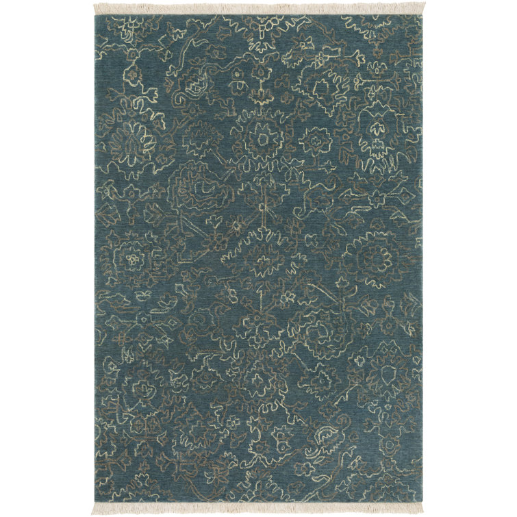 Wilmington Blue Hand-Knotted Wool Rectangular Rug