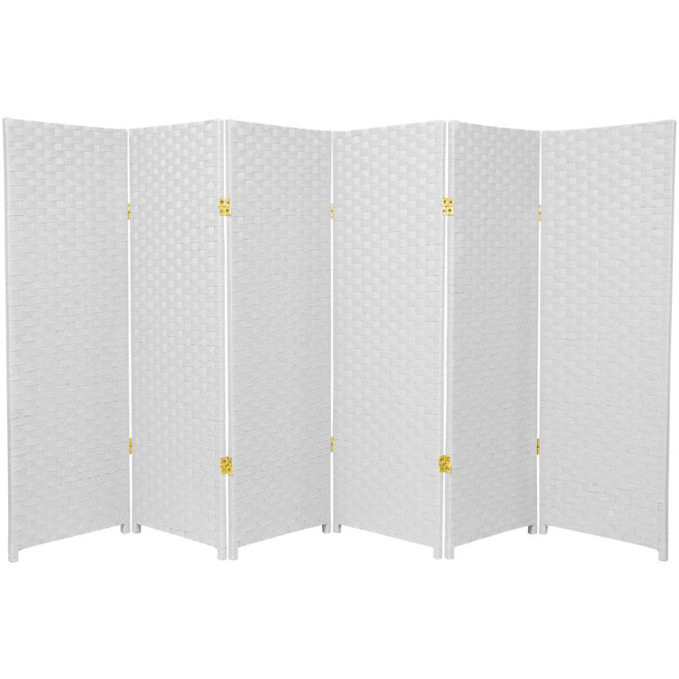 White Woven Fiber 4-Panel Folding Room Divider