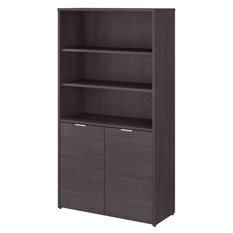 Storm Gray Adjustable 5-Shelf Bookcase with Doors