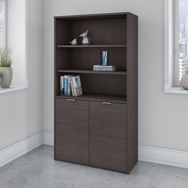 Storm Gray Adjustable 5-Shelf Bookcase with Doors