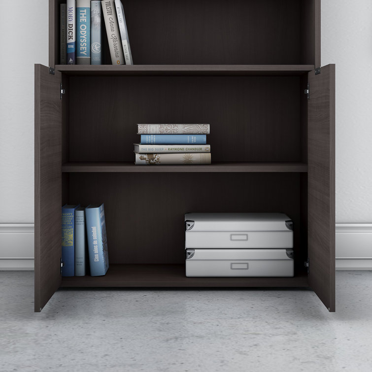 Storm Gray Adjustable 5-Shelf Bookcase with Doors