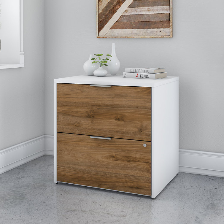 Jamestown 30'' White and Walnut Lockable 2-Drawer Lateral File Cabinet