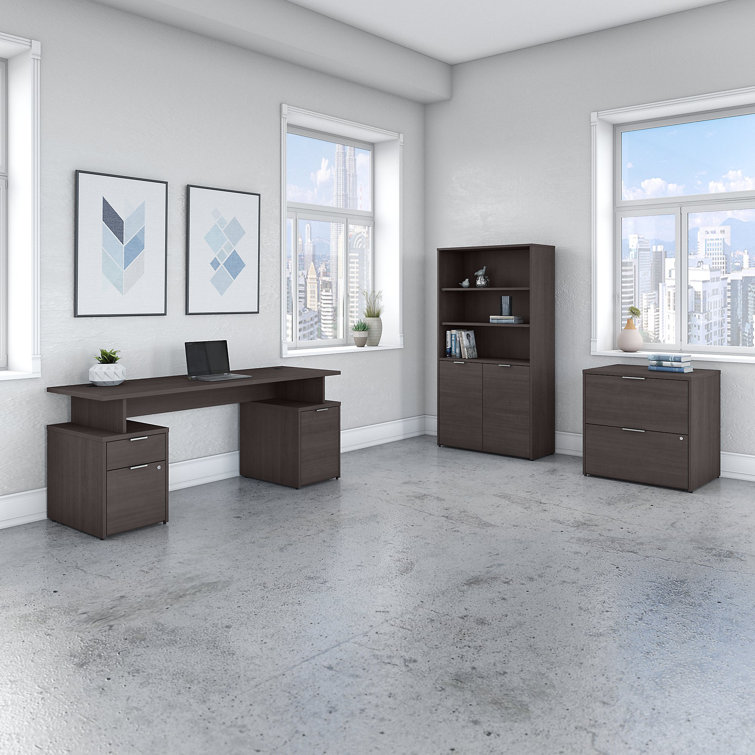 Storm Gray Adjustable 5-Shelf Bookcase with Doors