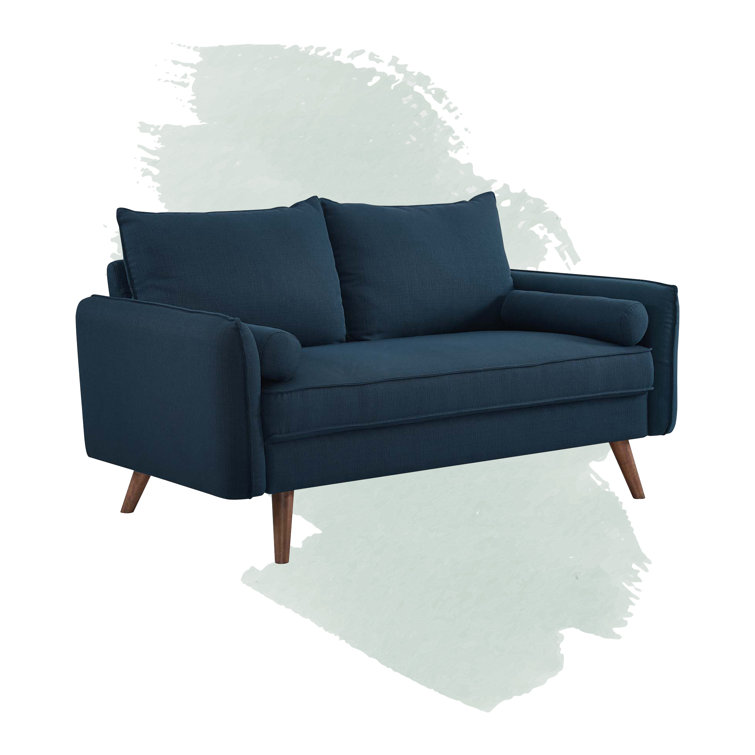 Beige Tufted Fabric Loveseat with Solid Wood Legs and Pillow Back
