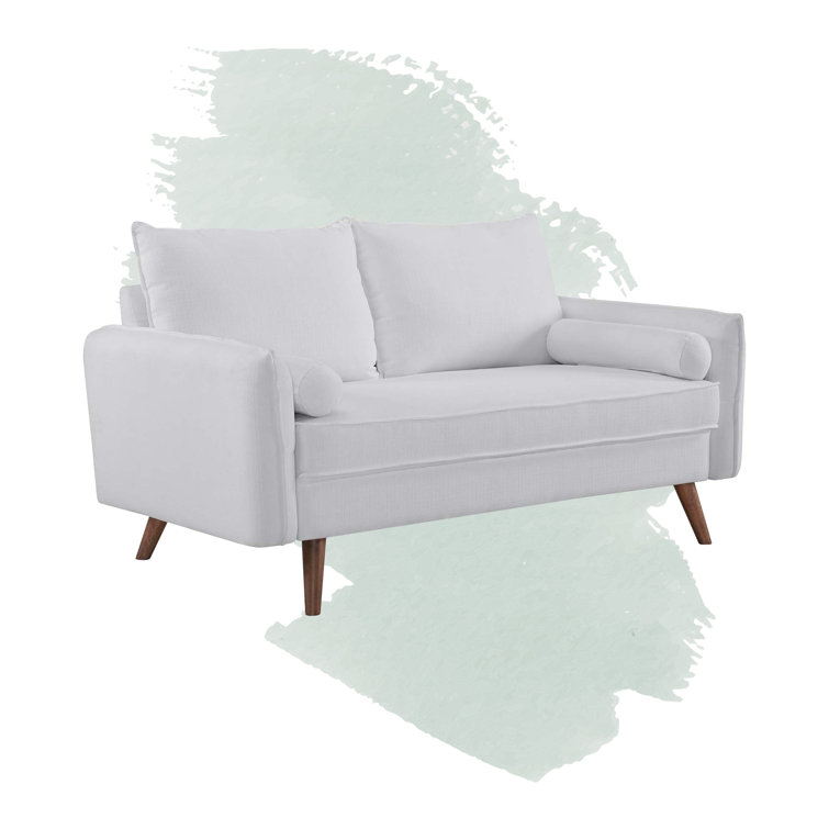 Revive White Tufted Fabric Loveseat with Wood Legs
