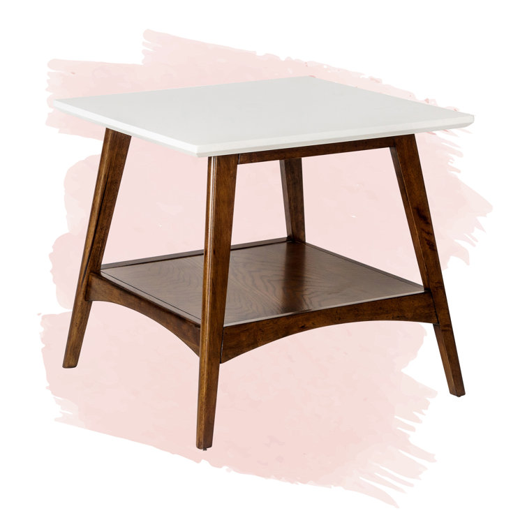 Avenu Mid-Century Off-White and Pecan Square End Table