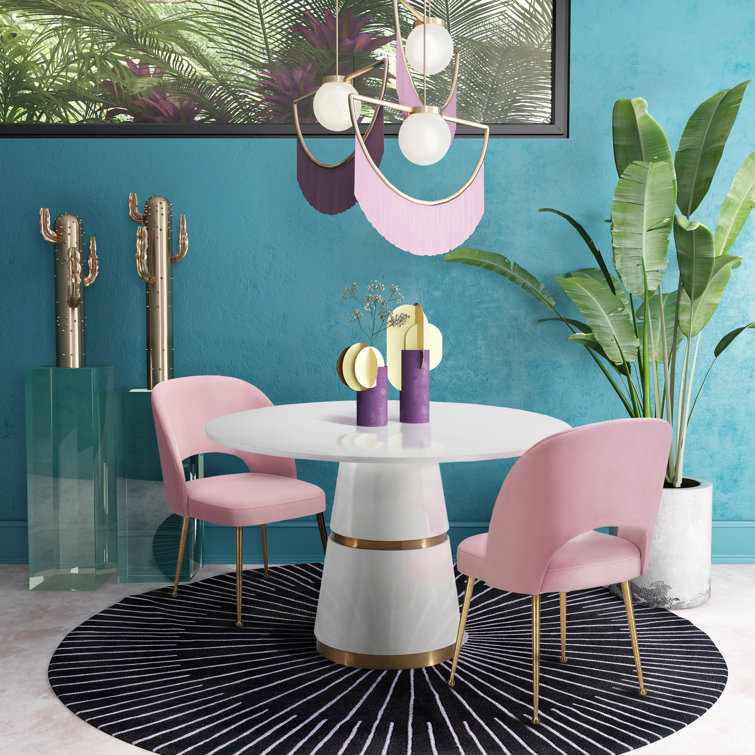 White and Gold Round Wood Dining Table for Four