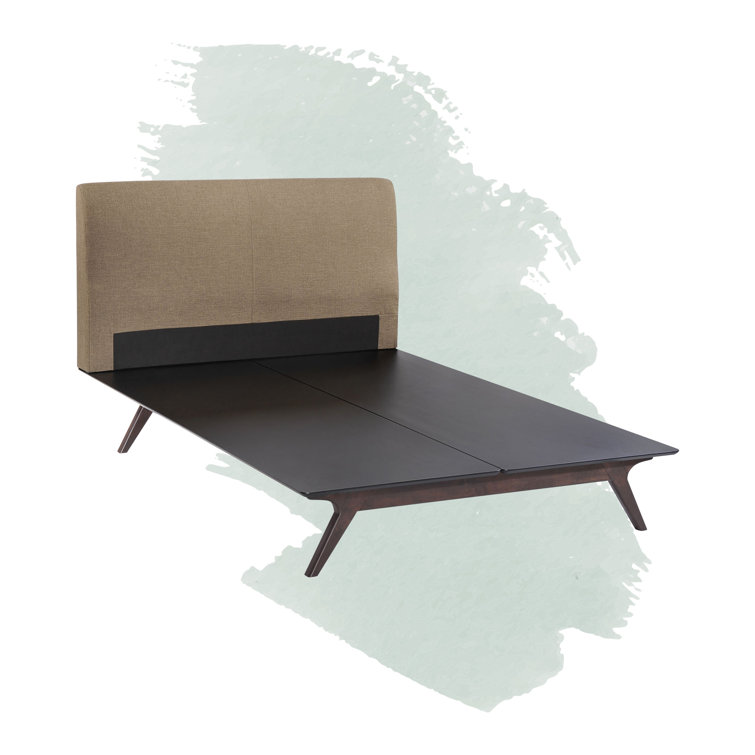 Mid-Century Toffee Brown Queen Bed with Tufted Headboard