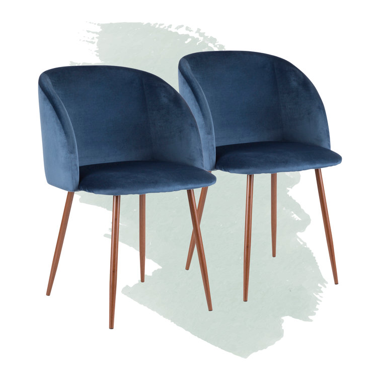 High-Back Contemporary Blue Velvet Side Chair with Walnut Metal Legs