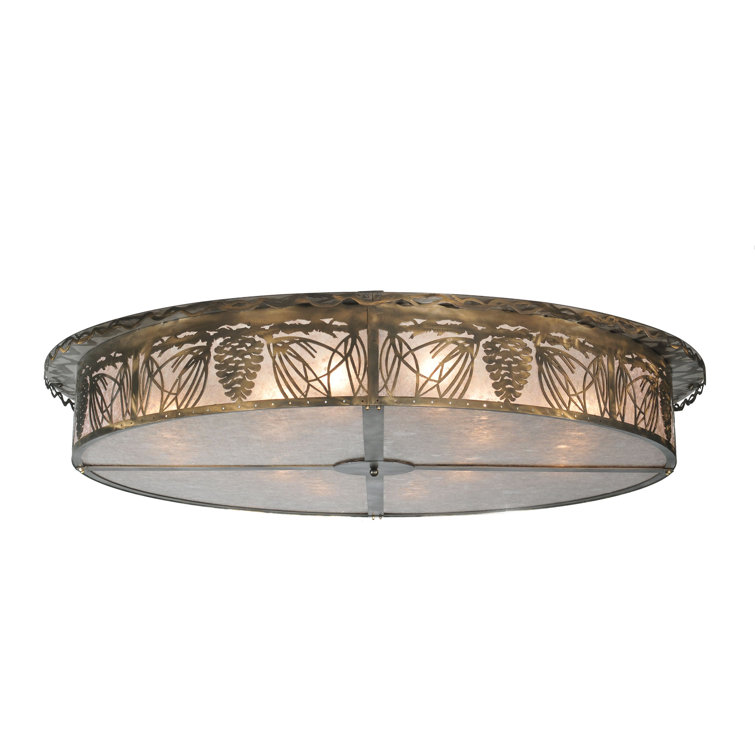 72" Antique Copper and Glass Drum Indoor/Outdoor Flushmount