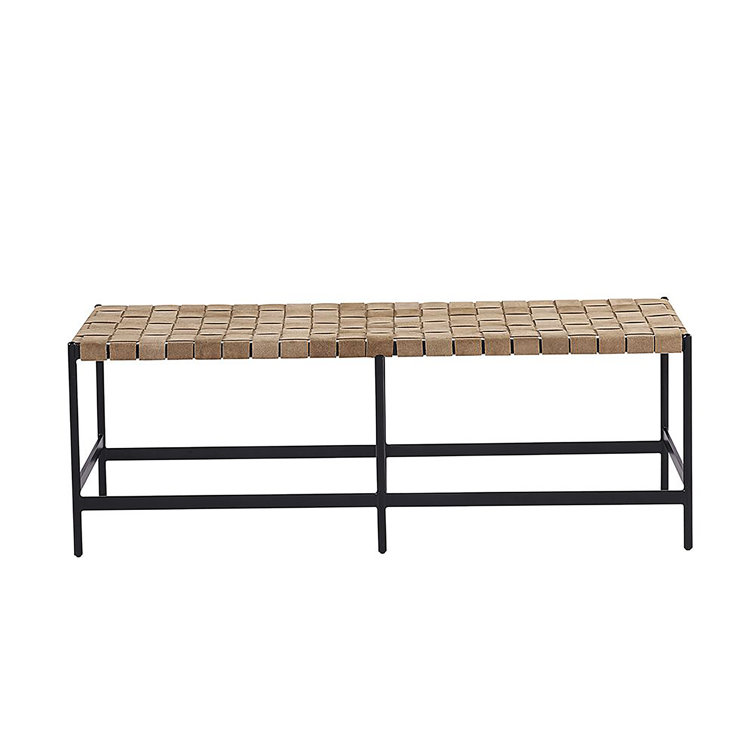 Omari Tan Leather and Black Iron Bench