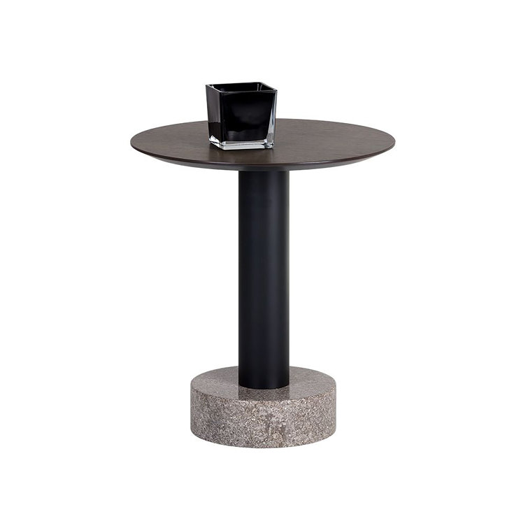 Round Black Oak and Marble End Table