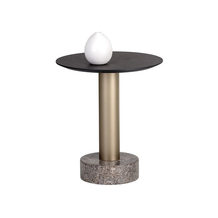 Transitional Charcoal Grey Round End Table with Light Grey Marble Top