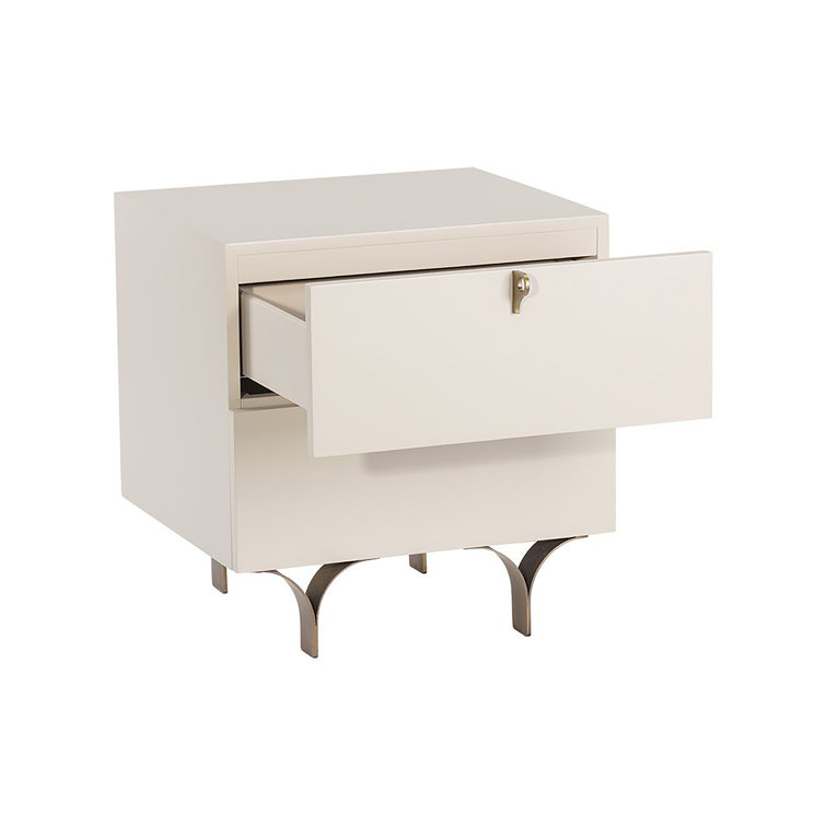 White 2-Drawer Nightstand with Antique Brass Feet