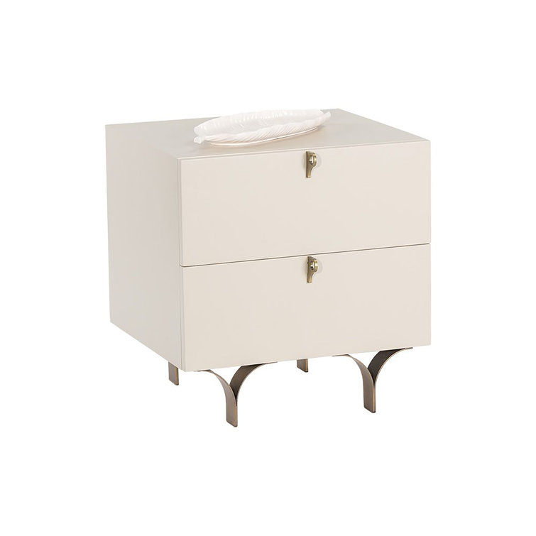 White 2-Drawer Nightstand with Antique Brass Feet