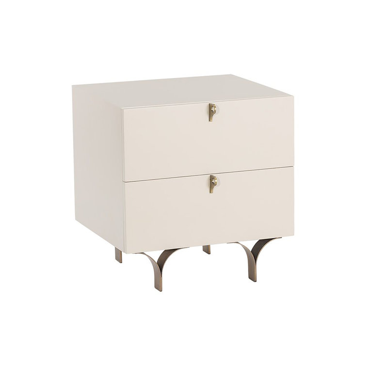 White 2-Drawer Nightstand with Antique Brass Feet