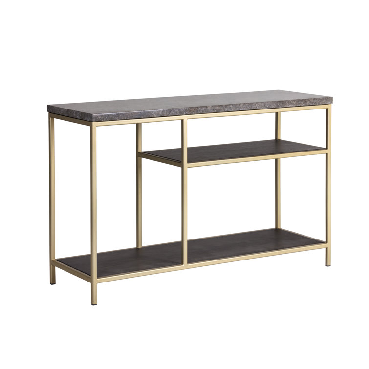 Transitional Gray Marble & Oak Console Table with Storage