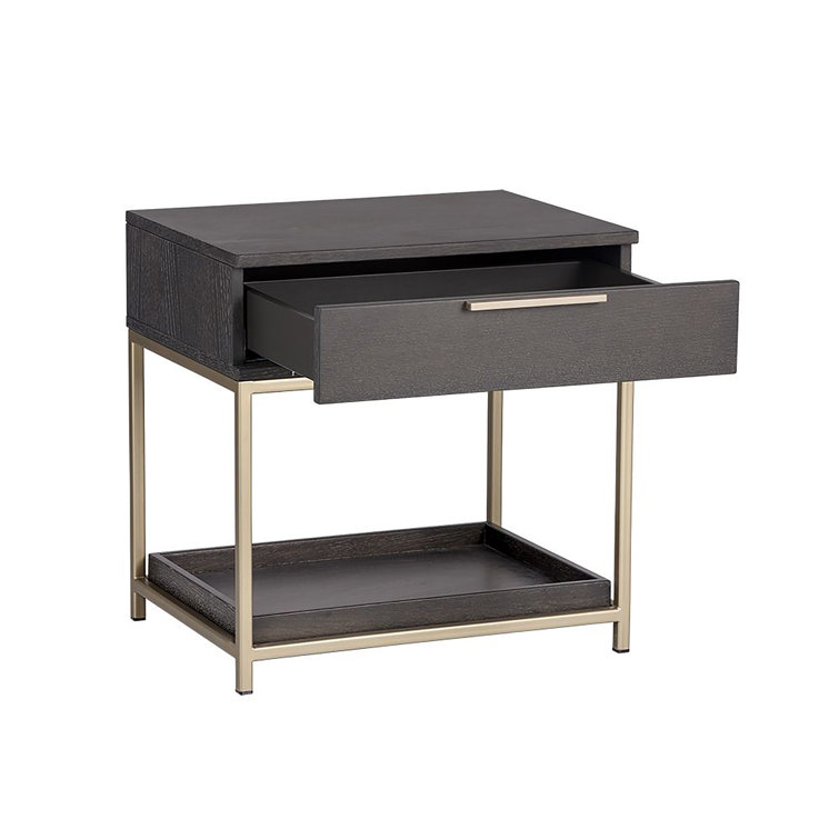 Gray Oak and Gold 1-Drawer Nightstand