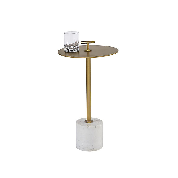 Round Gold Metal and Marble Side Table