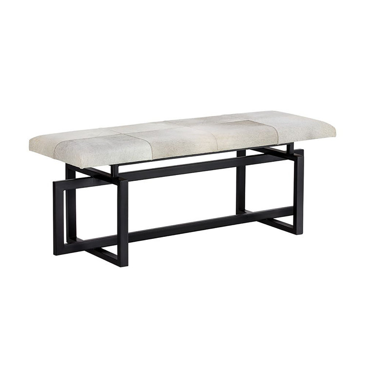 Transitional Gray Genuine Cowhide 52" Bench with Black Iron Frame