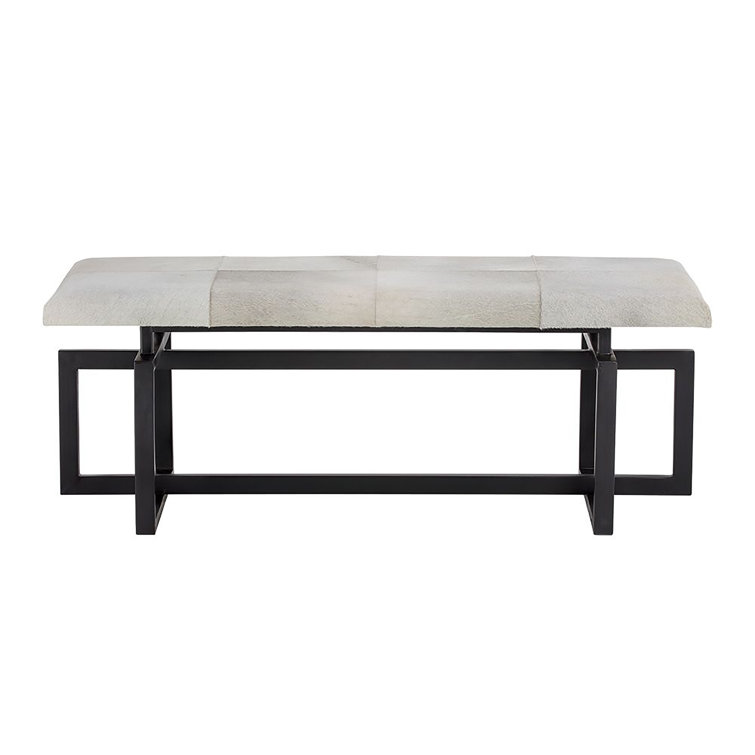 Transitional Gray Genuine Cowhide 52" Bench with Black Iron Frame