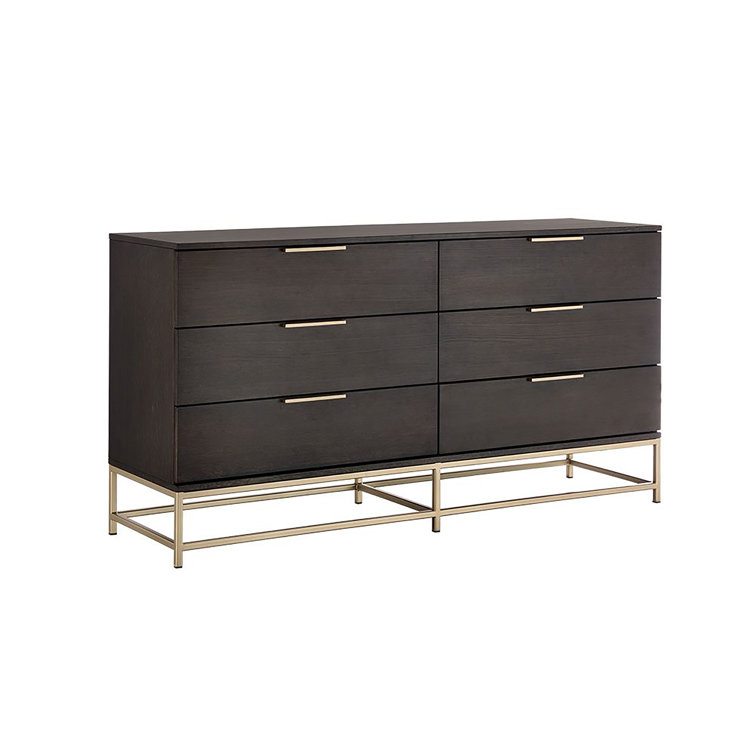 Transitional Charcoal Gray and Gold Dresser with 6 Soft Close Drawers
