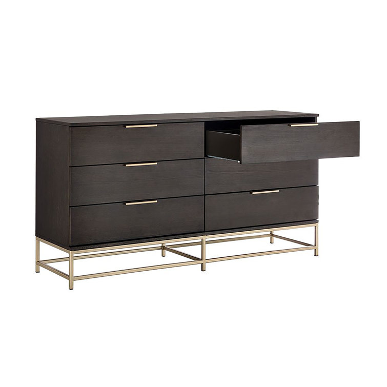 Transitional Charcoal Gray and Gold Dresser with 6 Soft Close Drawers