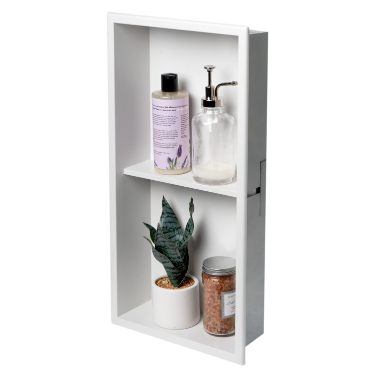 Matte White Stainless Steel Double Shelf Shower Niche