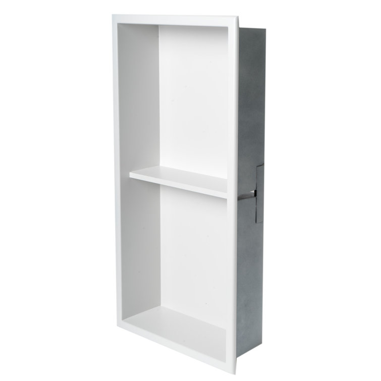 Matte White Stainless Steel Double Shelf Shower Niche