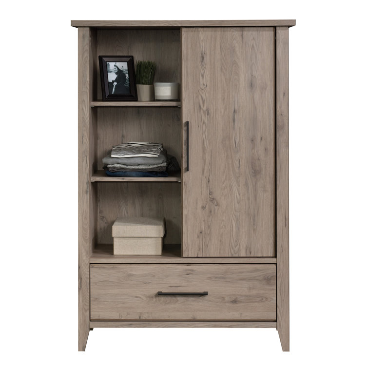 Laurel Oak Sliding Door Armoire with Mirror and Shelves