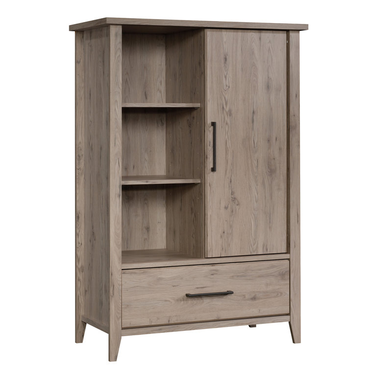 Laurel Oak Sliding Door Armoire with Mirror and Shelves