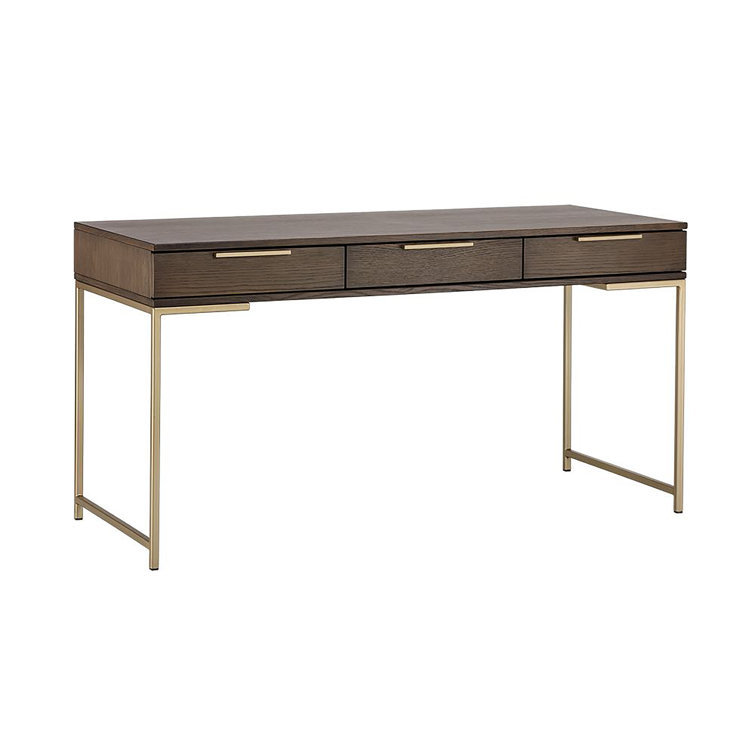 Transitional Brown Wood Home Office Desk with Drawers