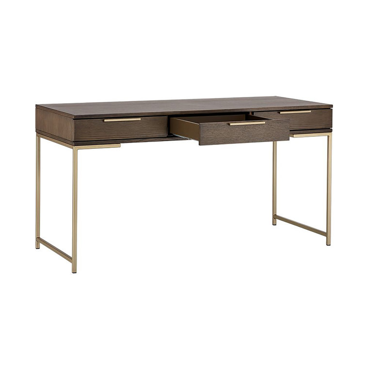 Transitional Brown Wood Home Office Desk with Drawers