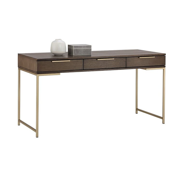 Transitional Brown Wood Home Office Desk with Drawers