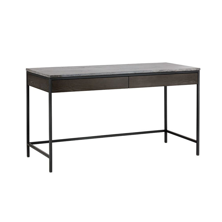 Gray Oak and Marble Home Office Desk with Drawer